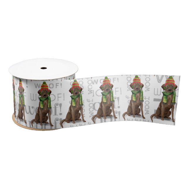 Christmas Dog Lover Funny Chocolate Lab Satin Ribbon (Spool)