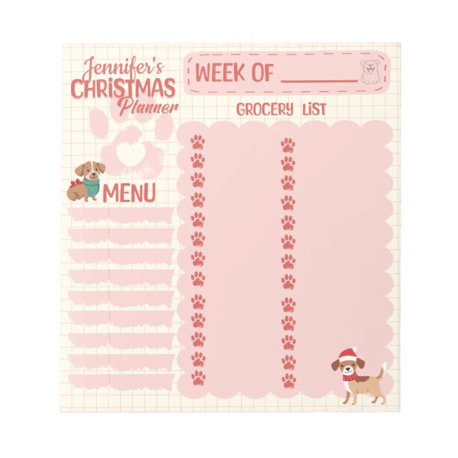Christmas Dog Lover Meal & Grocery Planner Notepad (Front)