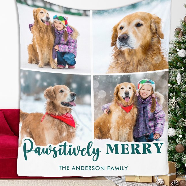 Christmas Dog Lover Personalized Pet Photo Collage Fleece Blanket (Creator Uploaded)