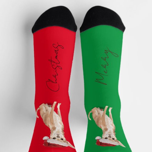 Christmas Dog Lover Terrier Pattern Fun Red Green  Socks