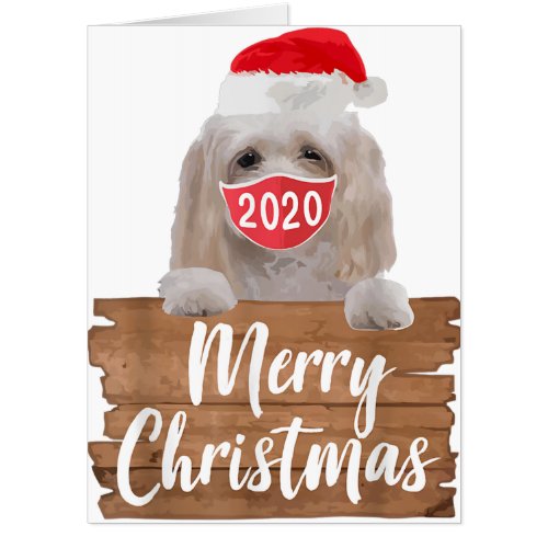 christmas dog  maltese 2020 mask santa hat card