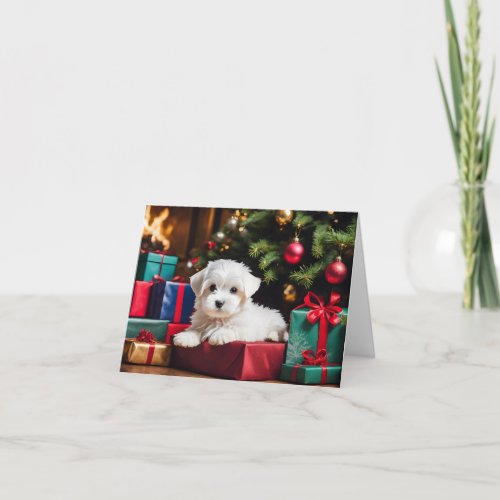 Christmas Dog Maltese Puppy Card