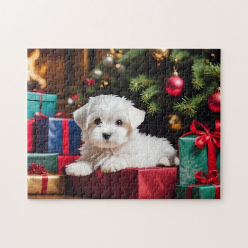 Christmas Dog Maltese Puppy Jigsaw Puzzle