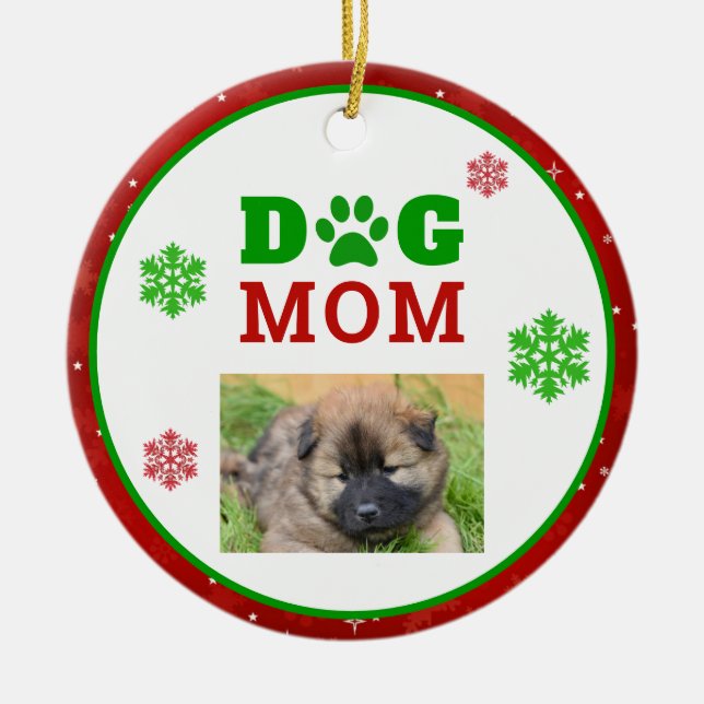 Christmas Dog Mom Paw Print Snowflake Photo Ceramic Ornament (Front)