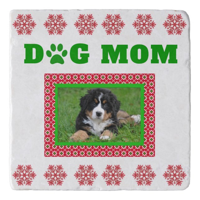 Christmas Dog Mom Paw Print Snowflake Photo Trivet (Front)