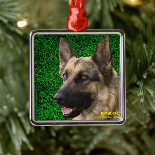 Christmas Dog Ornament Custom Square Dog Photo  Metal Ornament