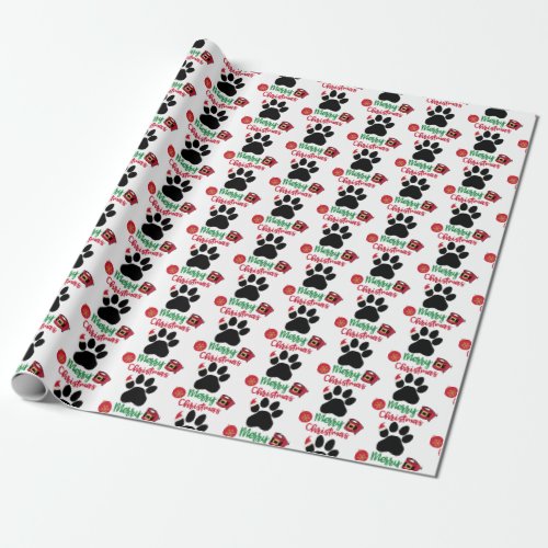 Christmas Dog Paw Merry Christmas Wrapping Paper
