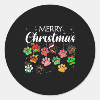 Christmas Dog Paw Print Buffalo Plaid Ugly Xmas Classic Round Sticker