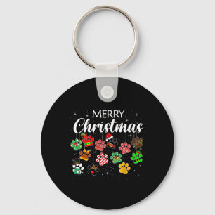 Christmas Dog Paw Print Buffalo Plaid Ugly Xmas Keychain