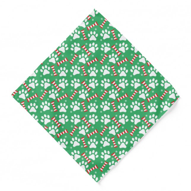 Christmas Dog Paw Print Candy Cane Bone Bandana (Front)