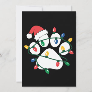 Christmas Dog Paw Print Santa Hat Lights Xmas Pet Invitation