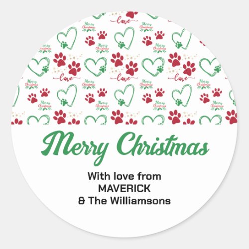 Christmas DOG PAW PRINTS Personalized Family Classic Round Sticker