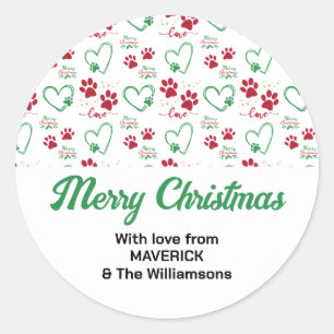 Christmas DOG PAW PRINTS Personalized Family Classic Round Sticker