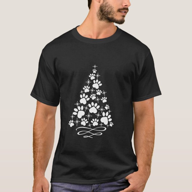 Christmas Dog Paw Santa Tree Christmas Lights Anim T-Shirt (Front)