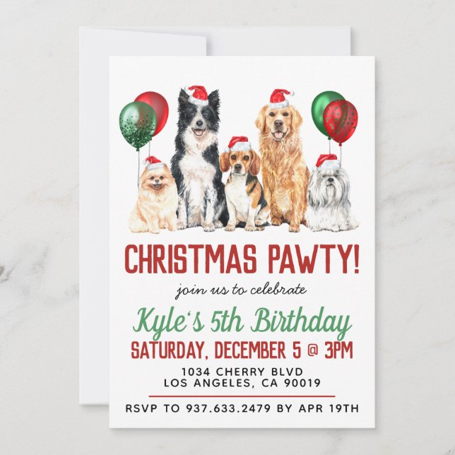 Christmas Dog Paw-ty Birthday Invitation (Front)