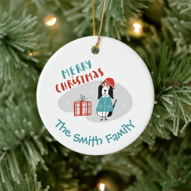 Christmas Dog Personalized Ceramic Ornament (Tree)