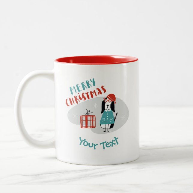 Christmas Dog Personalized Two-Tone Coffee Mug (Left)