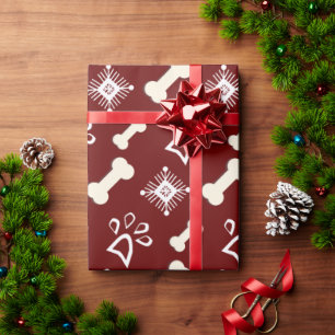 Christmas Dog Pet Bone Snowflake Pattern Wrapping Paper