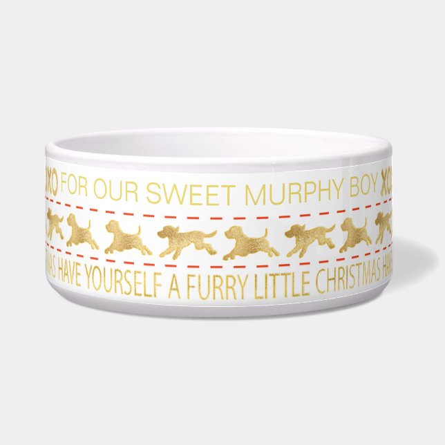 Christmas DOG Pet Bowl "GOLD/UGLY SWEATER" (Front)