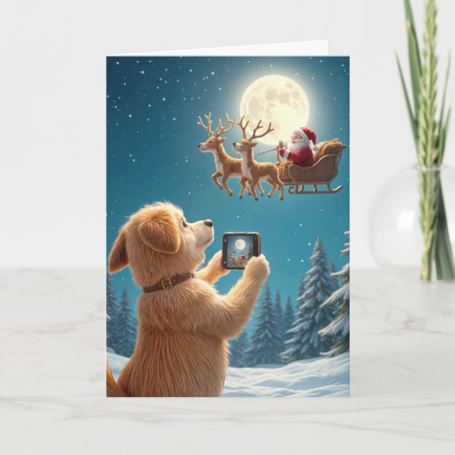 Christmas Dog Photographing Santa Claus In Sleigh Card (Front)