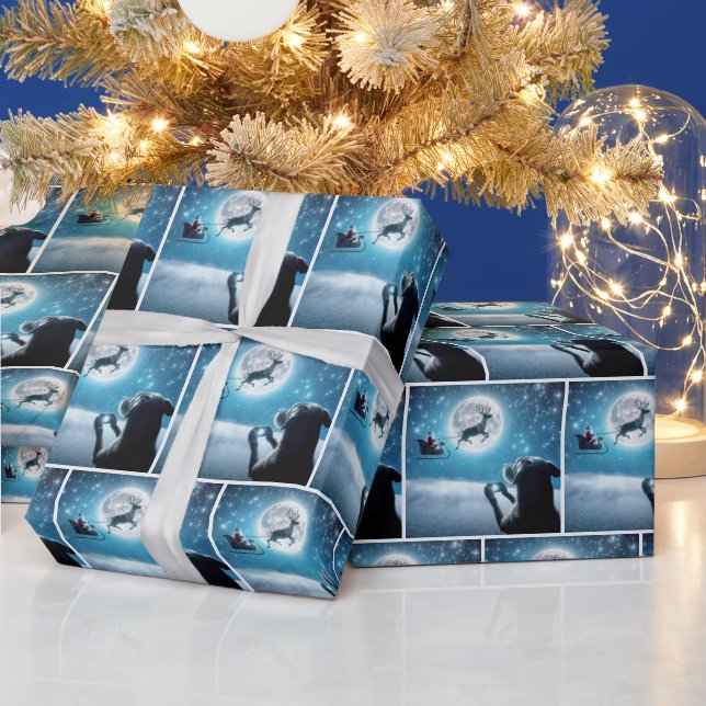 Christmas Dog Photographing Santa Claus In Sleigh Wrapping Paper (Holidays)