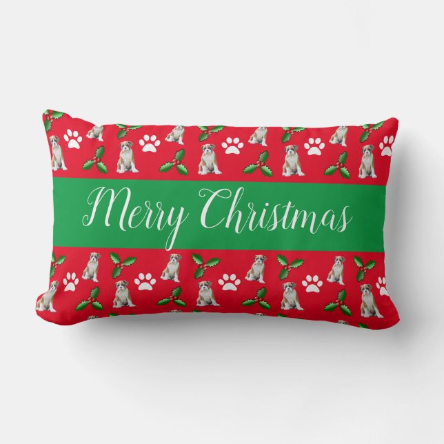 Christmas Dog Pillow, Fawn Boxer Dog Lumbar Pillow (Front)