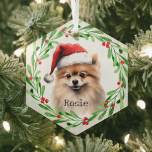 Christmas Dog Pomeranian Holidays Pet Glass Ornament