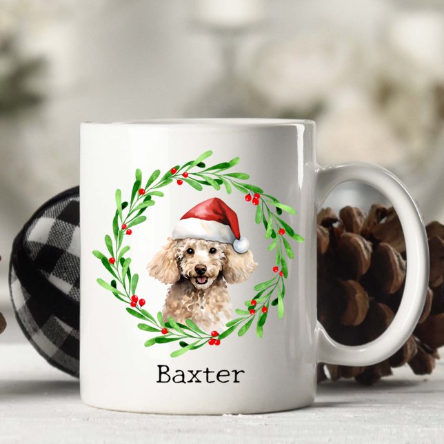 Christmas Dog Poodle Santa Hat Holiday Coffee Mug (Creator Uploaded)