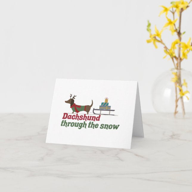 Christmas Dog Pun: Dachshund Through the Snow Card (Yellow Flower)
