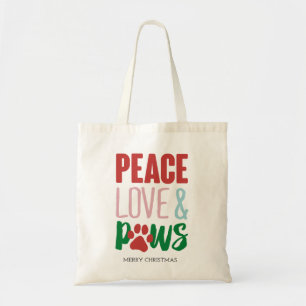 Christmas Dog Puns Santa Dogs Peace Love and Paws Tote Bag