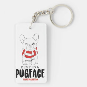 Christmas Dog Puns Santa Dogs Resting Pug Face Keychain