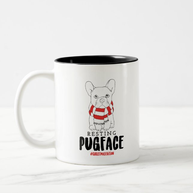 Christmas Dog Puns Santa Dogs Resting Pug Face Two-Tone Coffee Mug (Left)