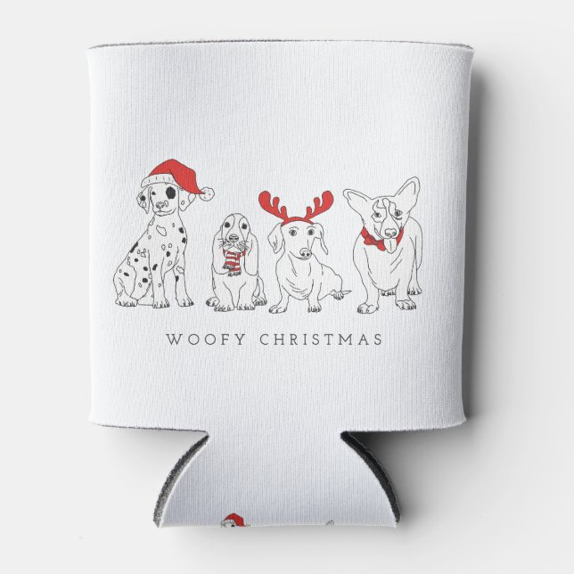 Christmas Dog Puns Santa Dogs Woofy Christmas Can Cooler (Front)