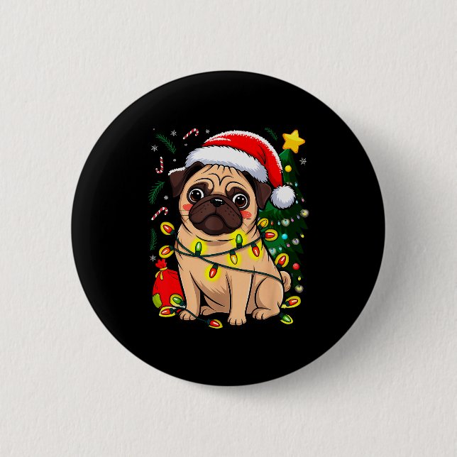 Christmas Dog Santa Clause Pug Puppy X-mas  Button (Front)