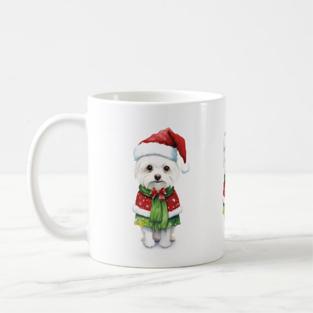 Christmas Dog, Santa Dog Cute Puppy Holiday  Coffee Mug (Left)