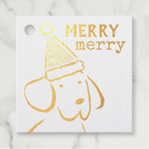 Christmas Dog Santa Hat Simple Merry Foil Favor Tags