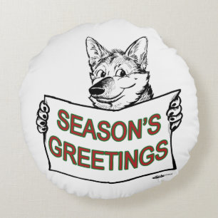 Christmas Dog: Season's Greetings! Round Pillow