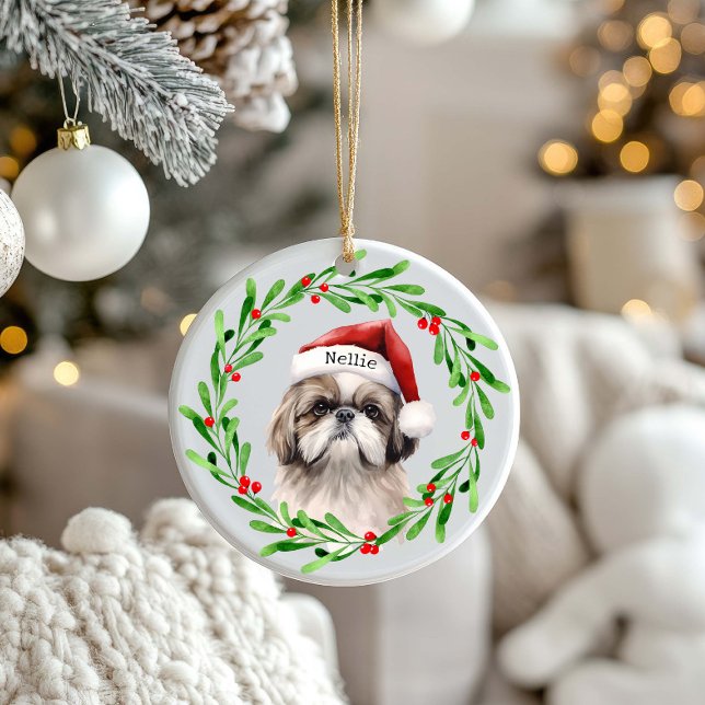 Christmas Dog Shih Tzu Santa Holidays Pet Ceramic Ornament (Creator Uploaded)