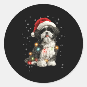 Christmas Dog Shih Tzu Santa Xmas Women Men Kids Classic Round Sticker