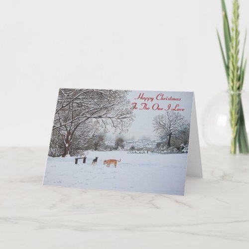 Christmas dog snow scene landscape scenic holiday card