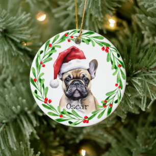 Christmas Dog Tan Frenchie French Bulldog Pet Ceramic Ornament