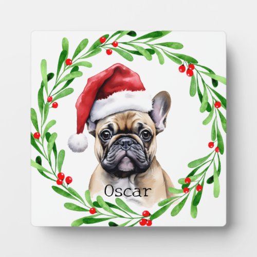 Christmas Dog Tan Frenchie French Bulldog Pet Plaque