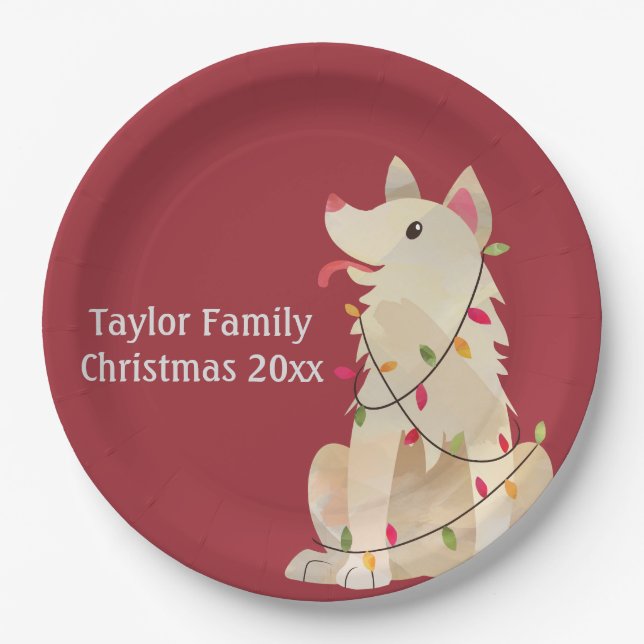 Christmas Dog Tangles Customizable Paper Plates (Front)