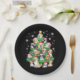 Christmas Dog Tree - Cute Merry Xmas Puppies Paper Plates