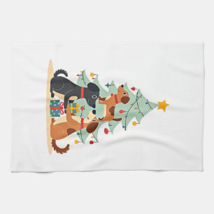 Christmas Dog Tree T-Shirt Cute Funny Puppy Dogs X Kitchen Towel