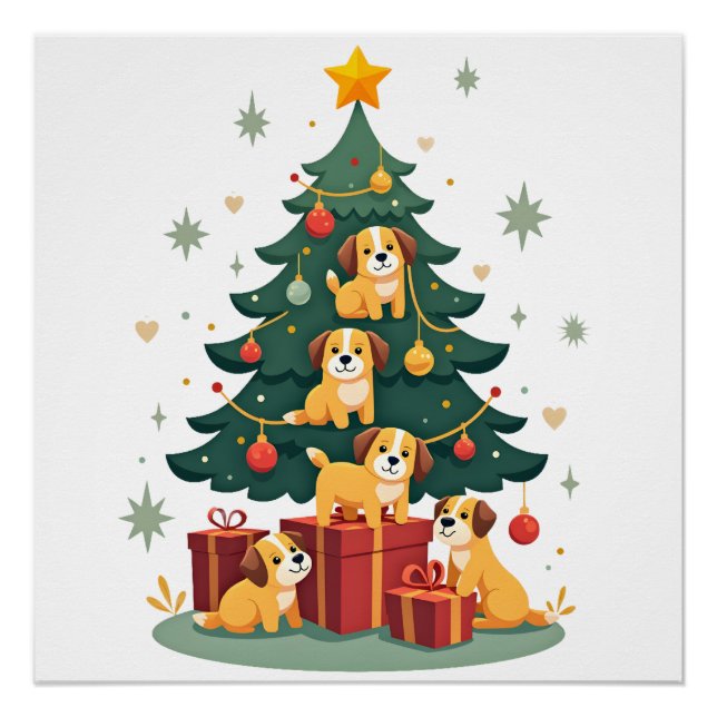 Christmas Dog Tree T-Shirt Cute Funny Puppy Dogs X Poster (Front)