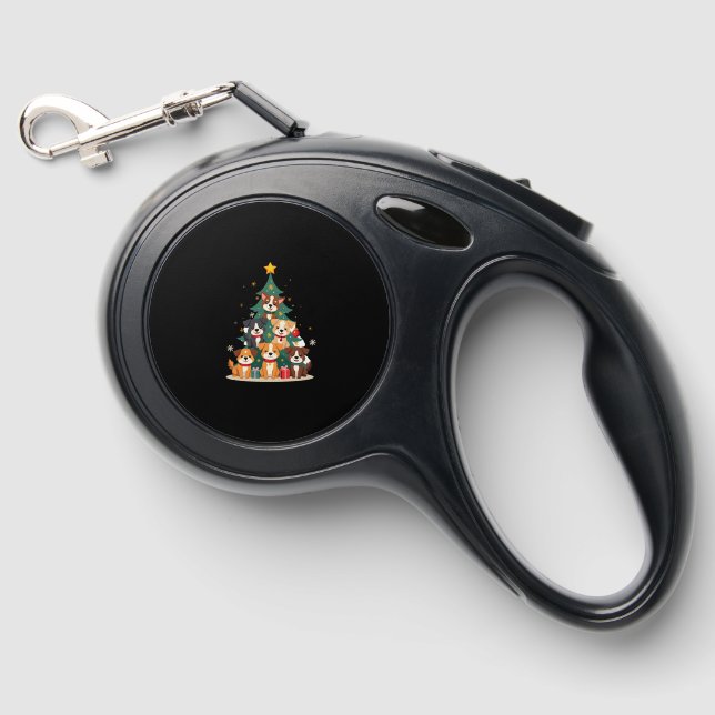 Christmas Dog Tree T-Shirt Cute Funny Puppy Dogs X Retractable Pet Leash (Front)
