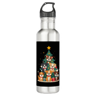Christmas Dog Tree T-Shirt Cute Funny Puppy Dogs X Stainless Steel Water Bottle
