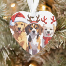 Christmas Dog Trio Santa Hat Antlers