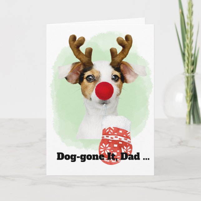 Christmas Dog w/Antlers for Dad Holiday Card (Front)